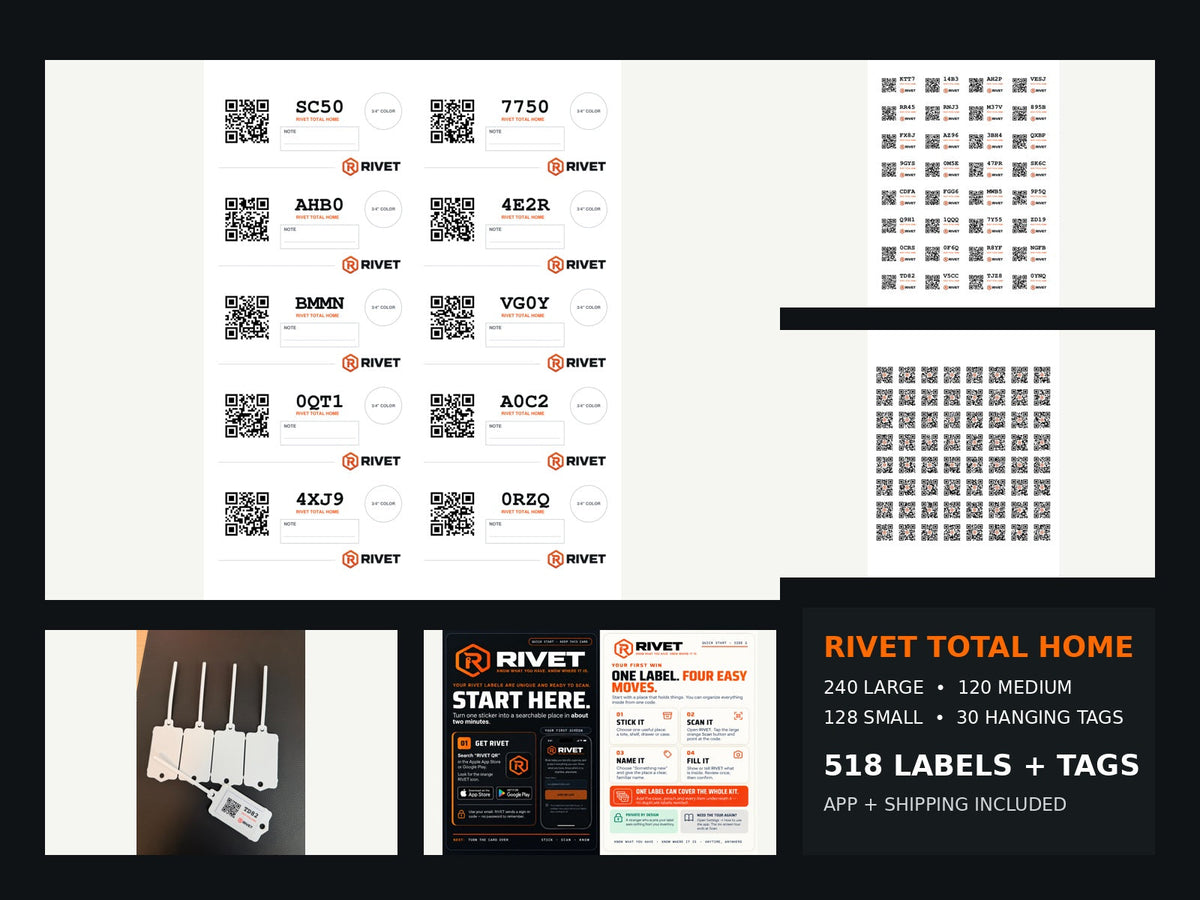 RIVET Total Home complete kit with 518 labels and reusable tags